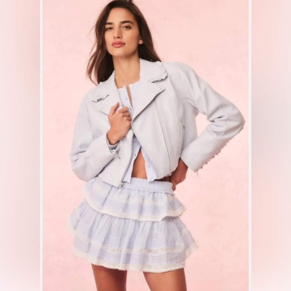LOVE SHACK FANCY RHEISA CROPPED LEATHER MOTO JACKET NWT